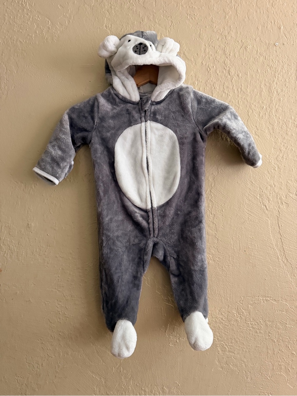 Plush Gray & White Animal Hooded Footie for Kids